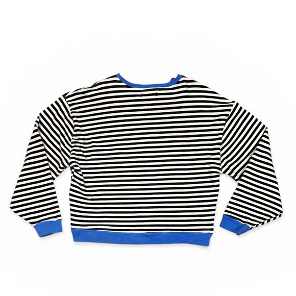 FREE PEOPLE WE THE FREE OVERSIZED STRIPE SWEATSHIRT BLUE CONTRAST CREWNECK - Picture 7 of 11